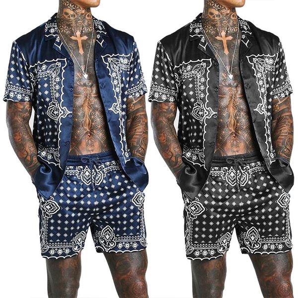 Menina de pista masculina de traje masculino de manga curta rápida de verão Men mais tamanho Floral Impresso Casual Designer Casual Set 2pcs Camisa e shorts f