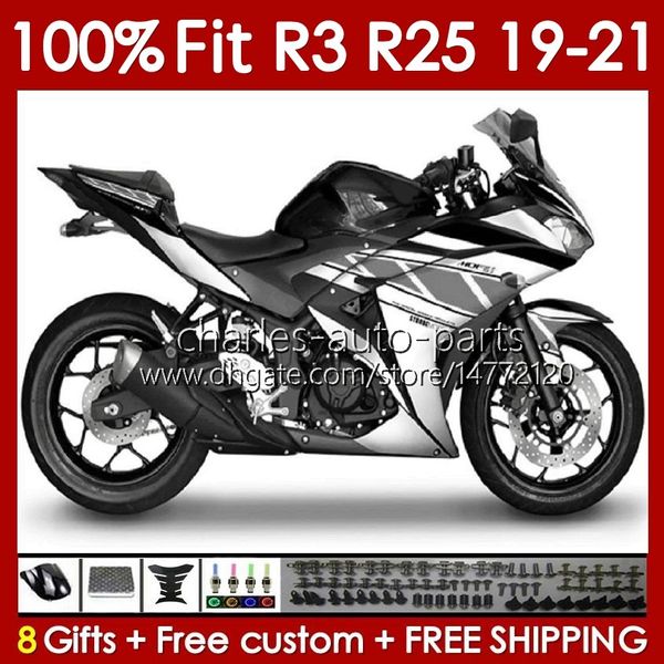 Carene OEM per YAMAHA YZF R 3 25 YZFR3 YZFR25 2019 2020 2021 Corpo 141No.88 100% Fit YZF-R3 YZF-R25 2019-2021 Telaio R3 R25 19 20 21 Kit carrozzeria per stampi ad iniezione grigio argento