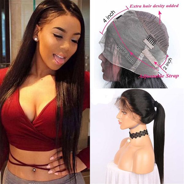 

malaysian 360 lace frontal wig pre plucked with baby hair malaysian straight lace front human hair wigs for black women225w, Black;brown