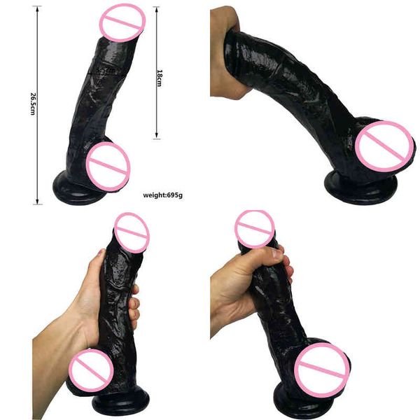 Nxy Dongs Dongs 26,5 * 5,5 cm Super enorme strapon nero spesso gigante realistico dildo anale culo con ventosa giocattolo del sesso per le donne 220420