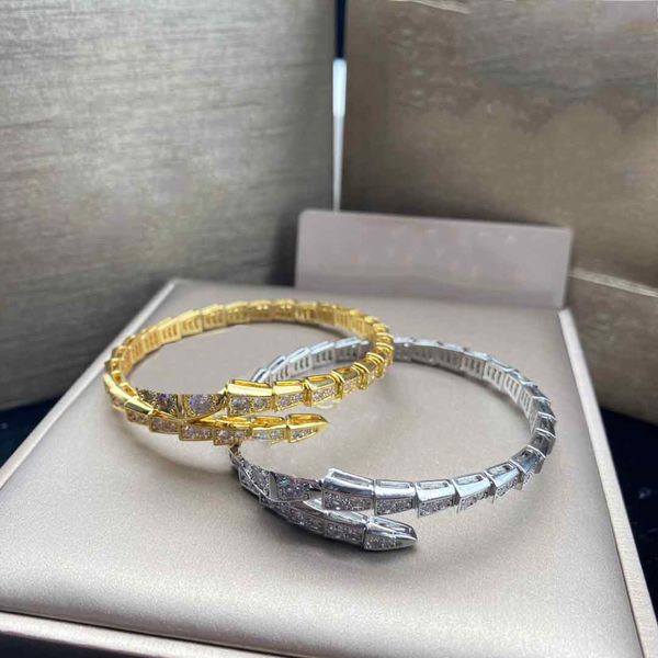 moda Tennis Bracciale in osso di serpente Bracciale con testa di serpente Bracciale in oro e argento con spirito femminile versione stretta diamante