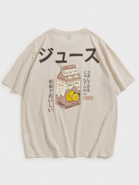 

men japanese letter & cartoon graphic tee 04v3#, White;black