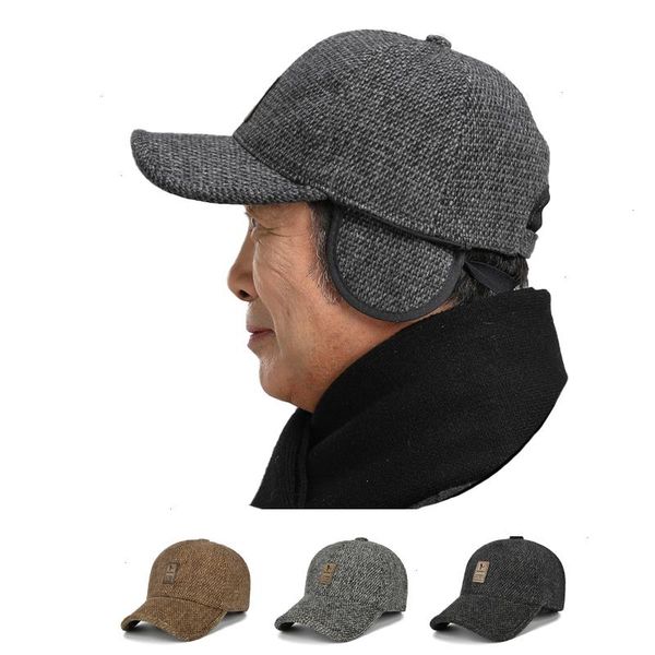 

men winter baseball cap keep warm casquette bone snapback thicken woolen ear protection dad hat earflap knitted fitted gorra, Blue;gray