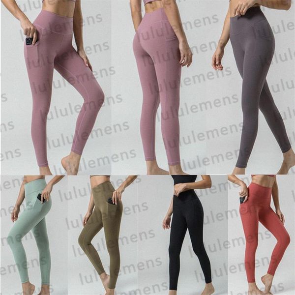

2021 lu align yoga outfit women double-sided brushed high waist side pocket leggings sports designer cropped pants high-qua318g