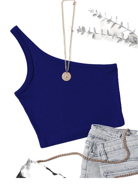 

one shoulder rib-knit crop n3ut#, White
