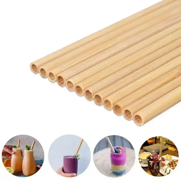 Natürliche Trinkhalme aus 100 % Bambus. Umweltfreundlicher, nachhaltiger Bambusstrohhalm. Wiederverwendbarer Trinkhalm für die Partyküche