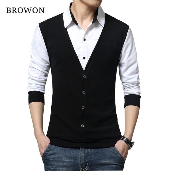 BROWON Marca Autunno Mens Magliette Moda Falso wo Abbigliamento firmato Cool -shirt Camicia a maniche lunghe da uomo Casual Uomo 220401