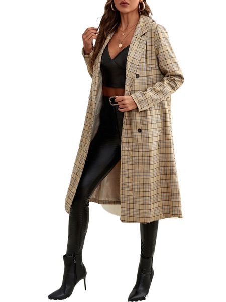 

plaid print double breasted coat p3aq#, Black