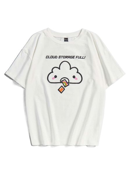 

x mikepop drop shoulder slogan & cartoon graphic tee m4ui#, White