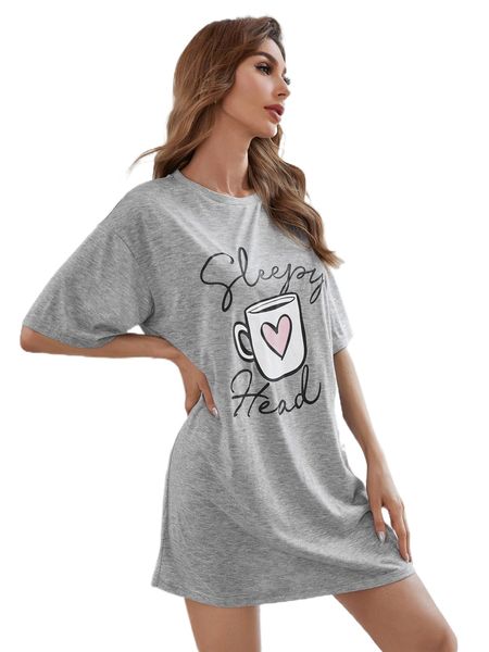 

cup & letter graphic drop shoulder night dress 10x2#, Black;red