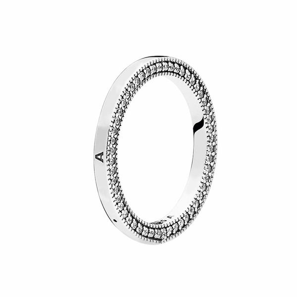 

authentic 925 sterling silver logo and hearts ring side inlaid cz diamonds women mens gift original box set for pandora rings, Slivery;golden