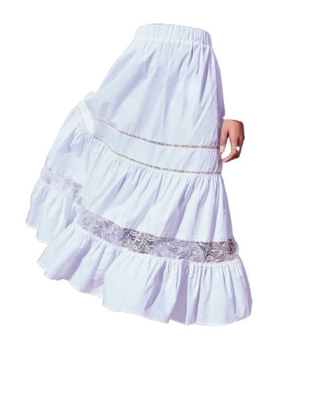 

romwe contrast lace ruffle hem skirt h6mg#, Black