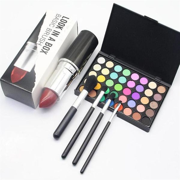 

makeup brand look in a box basic brush 4pcs/set brushes set with big lipstick shape holder makeup tools good item.195y