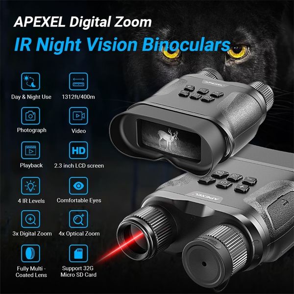 APEXEL IR Dispositivo de visão noturna Binóculos HD Binóculos digitais Óculos de visão noturna de longo alcance para binóculos de caça Telescópio 220712