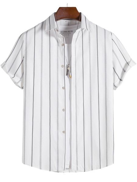 

men 1pc striped print shirt s5a5#, White;black