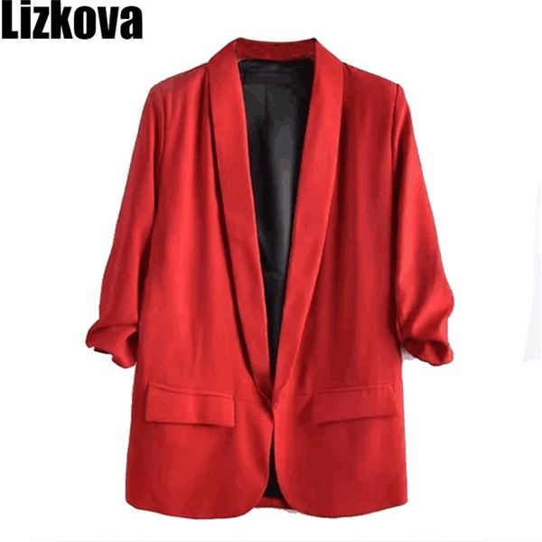 

2020 spring three quarter sleeve thin blazer jacket summer solid color small suit office lady loose blazer lj200815, White;black