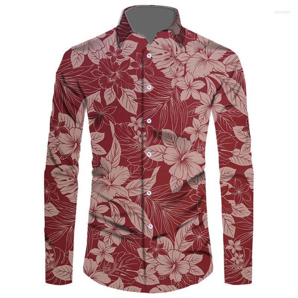 Camicie eleganti da uomo Modello a foglie tropicali Camicia da uomo con scollo a O polinesiana alla moda di lusso per uomo OEM/ODMM Uomo Vere22