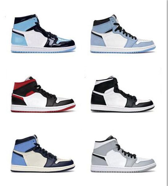 

university blue 1 1s basketball shoes mens women prototype bred patent unc pollen hyper royal seafoam chicago electro orange banned trainer, Black