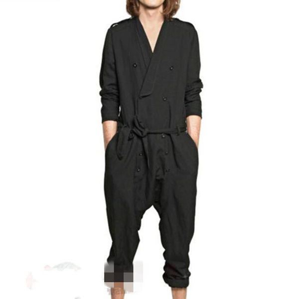 

men's pants europe and the united states casual jumpsuit loose autumn winter tide men's long sleeve rompersmen's, Black