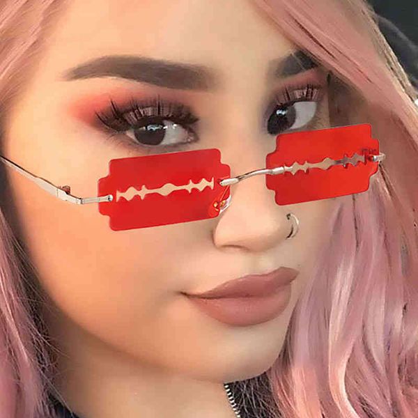 

blade sunglass women's fashion 2021 new sunglass personalized shaving razor and sunglass concave shape, White;black