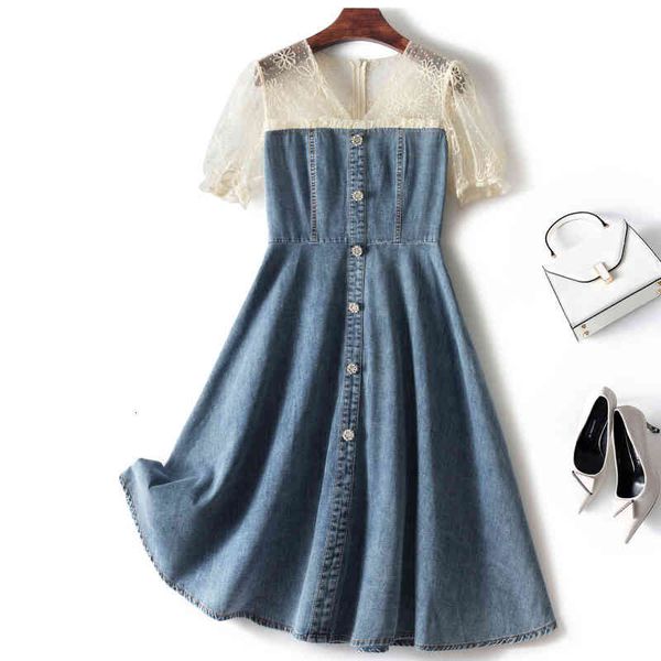 

casual dresses boutique surplus order special price tail goods mall label cutting original foreign trade summer embroidery splicing mesh den, Black;gray