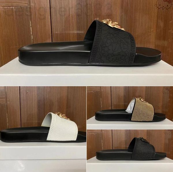 

designer men women sandals with correct flower box dust bag shoes snake print slide summer wide flat slipper woman 0661, Black