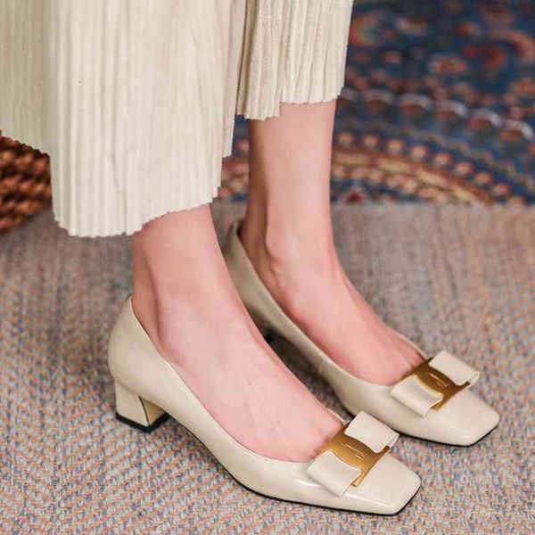 

sandals spring and summer style small square head grape mother same thick heel middle bow single shoes korean women's 64ad, Black