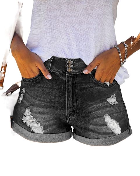 

denim shorts for women mid waisted folded hem ripped jean shorts a7tf#, White;black