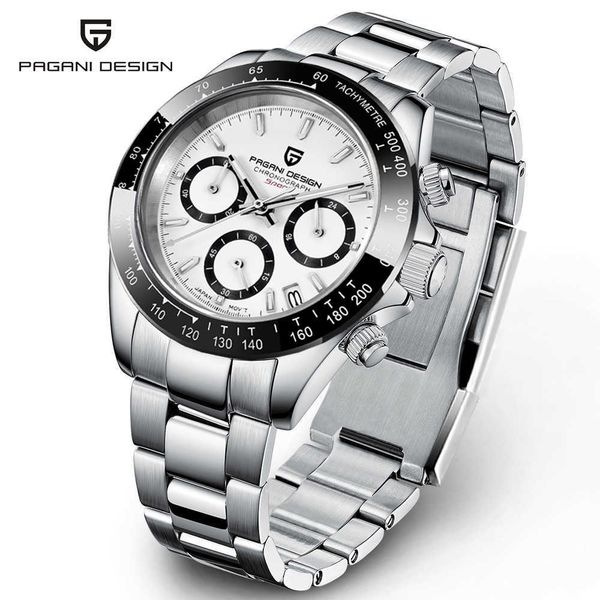 

2022 new pagani design brand men's sports quartz watches sapphire stainless steel waterproof chronograph luxury reloj hombre, Slivery;brown