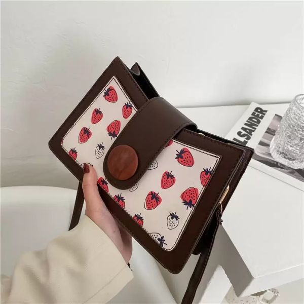 

fashion women cartoon strawberrys printing underarm bag pu leather ladies casual shoulder bag luxury designer purses and handbag