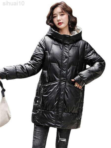 

mid-length down cotton jacket women 2022 winter korean version thickened padded jacket hooded casual disposable jackets l220730, Black