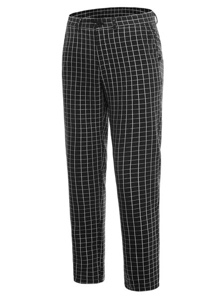 

men plaid single button straight leg pants a8jv#, Black
