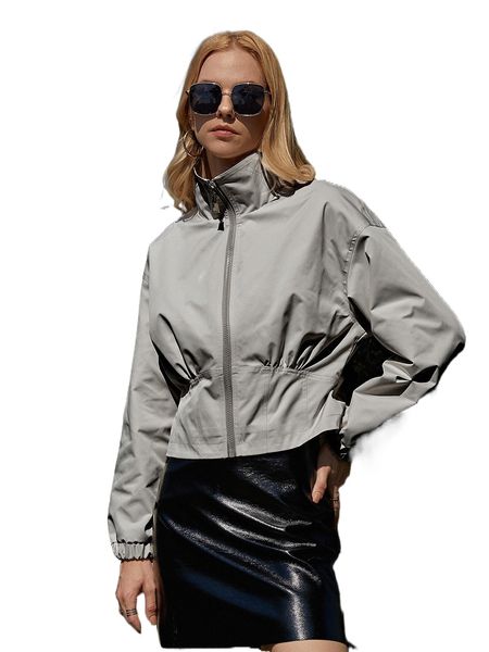 

ziai zip up drop shoulder jacket x0gh#, Black;brown