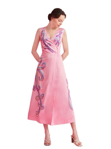 

x royal icing scroll print surplice neck dress v4oc#, Black;gray