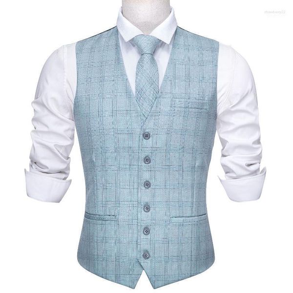 Gilet da uomo Blu Abito da uomo Colletto Gilet di tweed Cravatta Set Moda Slim Fit Sottile Gilet da uomo Uomo d'affari Barry.Wang Abiti da uomo per il tempo libero Stra22