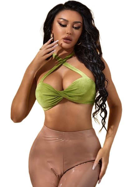 

sxy twist front crop halter x7pj#, White