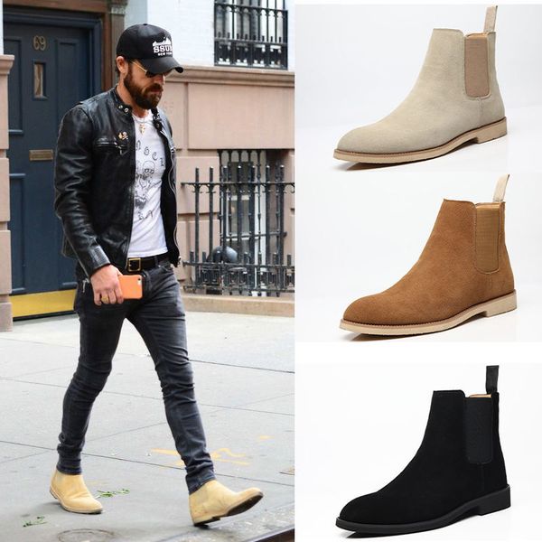 

lovers men women chelsea boots faux suede high low heel solid color ankle comfortable fashion classic business official boots eur siz 35-46, Black