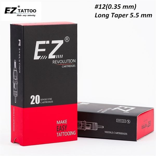 Картридж татуировки EZ Revolution # 12 (0,35 мм) Изогнутые Magnum (RM) Игла для поворотных машин Track Suppies 20 шт. / Коробка 220316