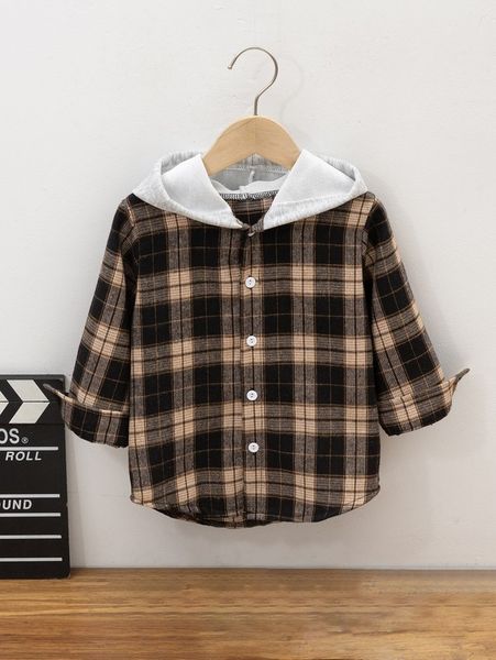 

toddler boys tartan print hooded coat she, Blue;gray