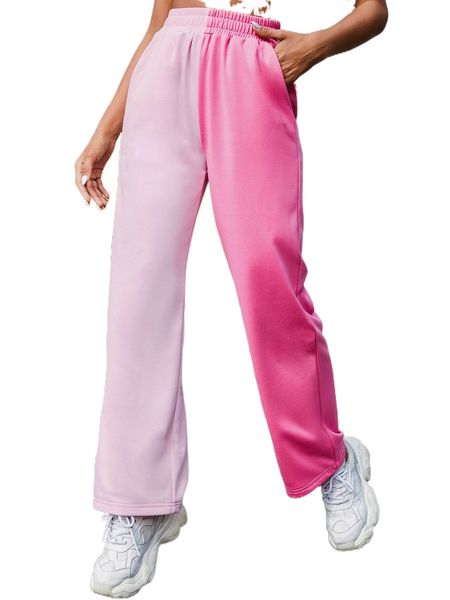 

two tone elastic waist wide leg sweatpants v8gb#, Black;white