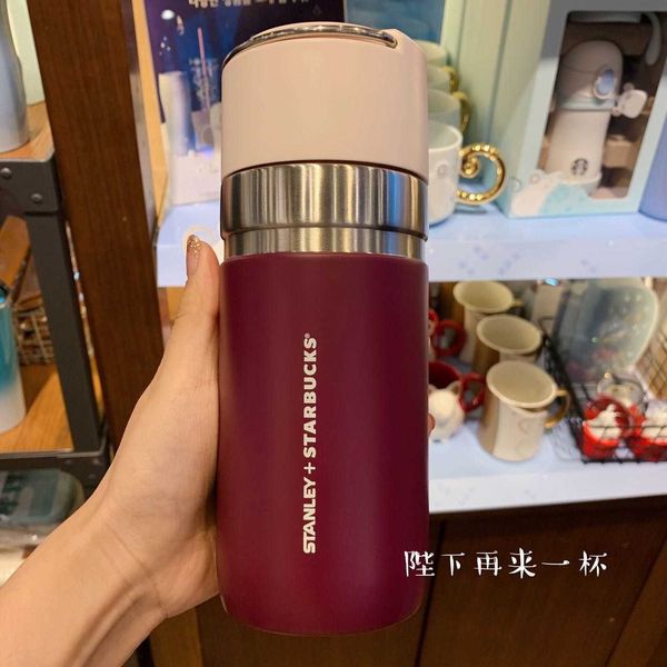 

south korea starbucks cup 2020 dark red cooperative iron ring hand holding thermos traveling 500ml drinkingk68m