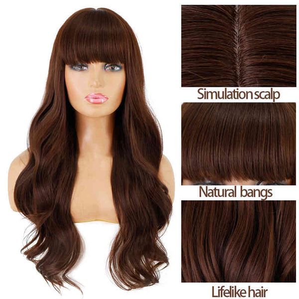 

linghang long dark brown women wigs with pony water wave heat ristant synthetic wigs for black women afro-american hair, Golden;white
