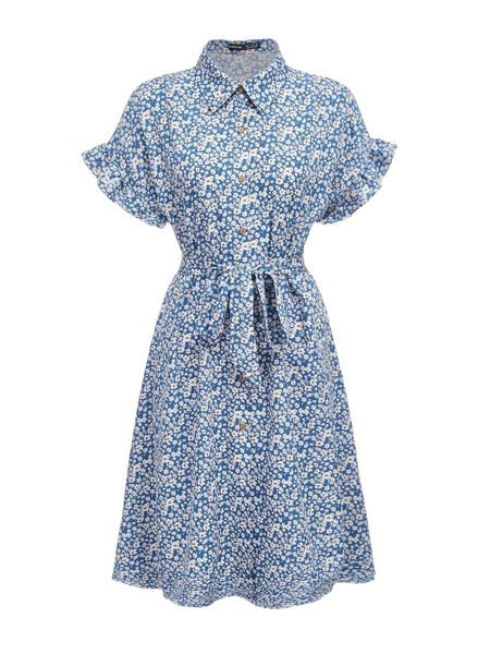 

ditsy floral print belted shirt dress e3nx#, Black;gray