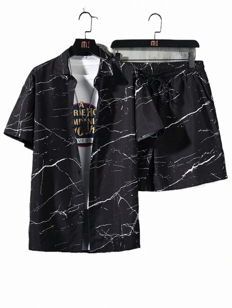 

men random print shirt & shorts without tee j07d#, Gray