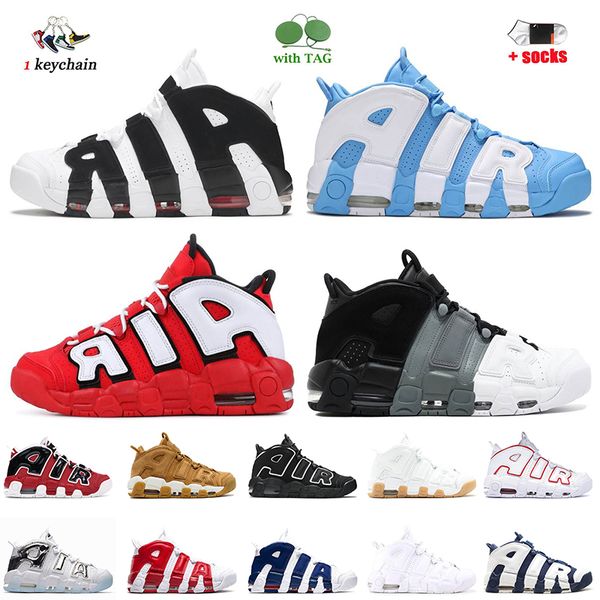 

wholesale uptempos 2022 scottie pippen mens basketball shoes fashion women sneakers bulls university blue unc hoop pack tri-color peace love