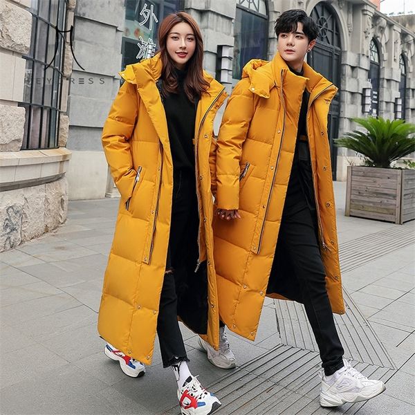 

2019 winter men women couple plus szie down coats lady thick warm hooded long coats female white duck down solid outerwears t200810, Black;brown