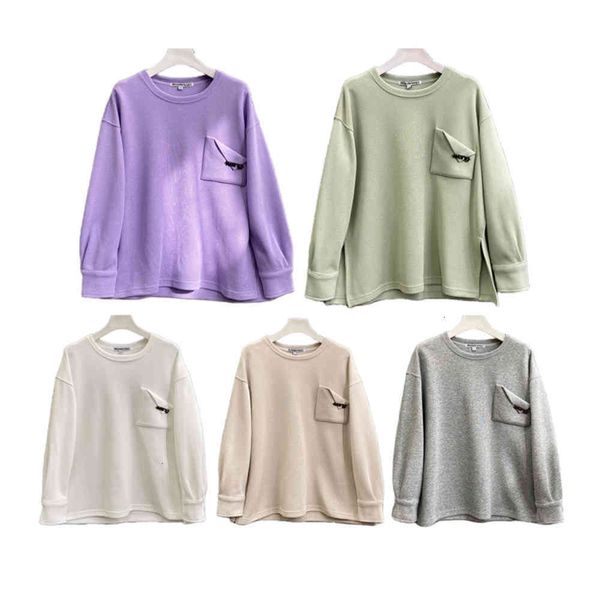 

fashion brands the new women's hoodies & sweatshirts crew neck pocket folded corners oversized long hoodie sophisticated letter metal ,, Black