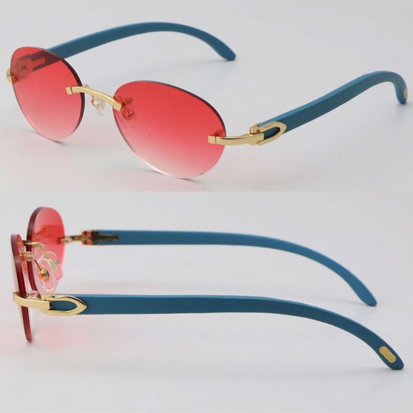 

new model luxury blue wood metal rimless sunglasses woman design classical model wooden sun glasses man fashion male and female frames 18k g, White;black