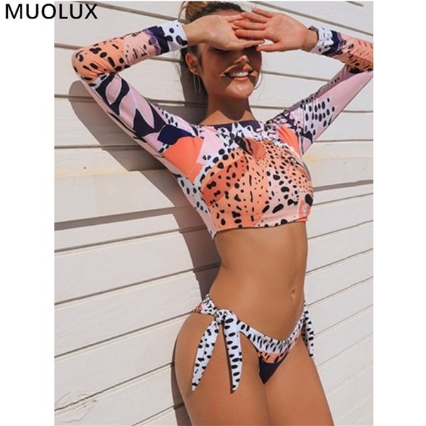 Costume da bagno da surf per donna Bikini a maniche lunghe Costumi da bagno Tiger Print Push Up Costume da bagno estivo Due pezzi a fascia Biquini 220621