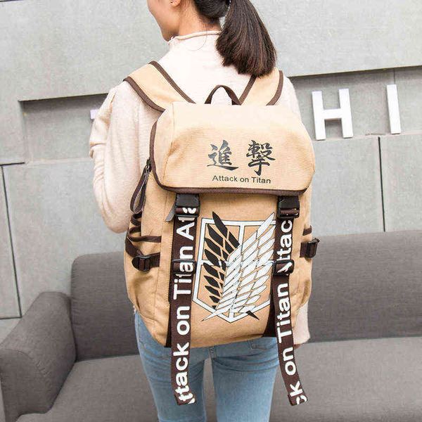 

anime backpack attack on titan anime cosplay eren bag cartoon canvas backpack shingeki no kyojin schoolbag shoulders travel bags aa220316